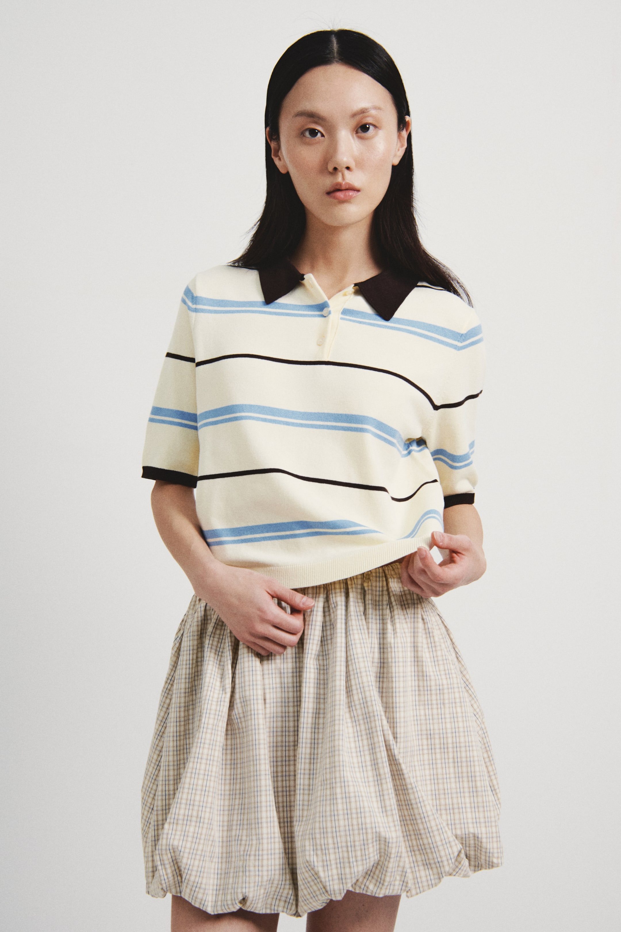 Xem ảnh lớn hơn: Cotton poplin balloon skirt - Màu be/Kẻ ca rô - Ladies | H&M VN 2