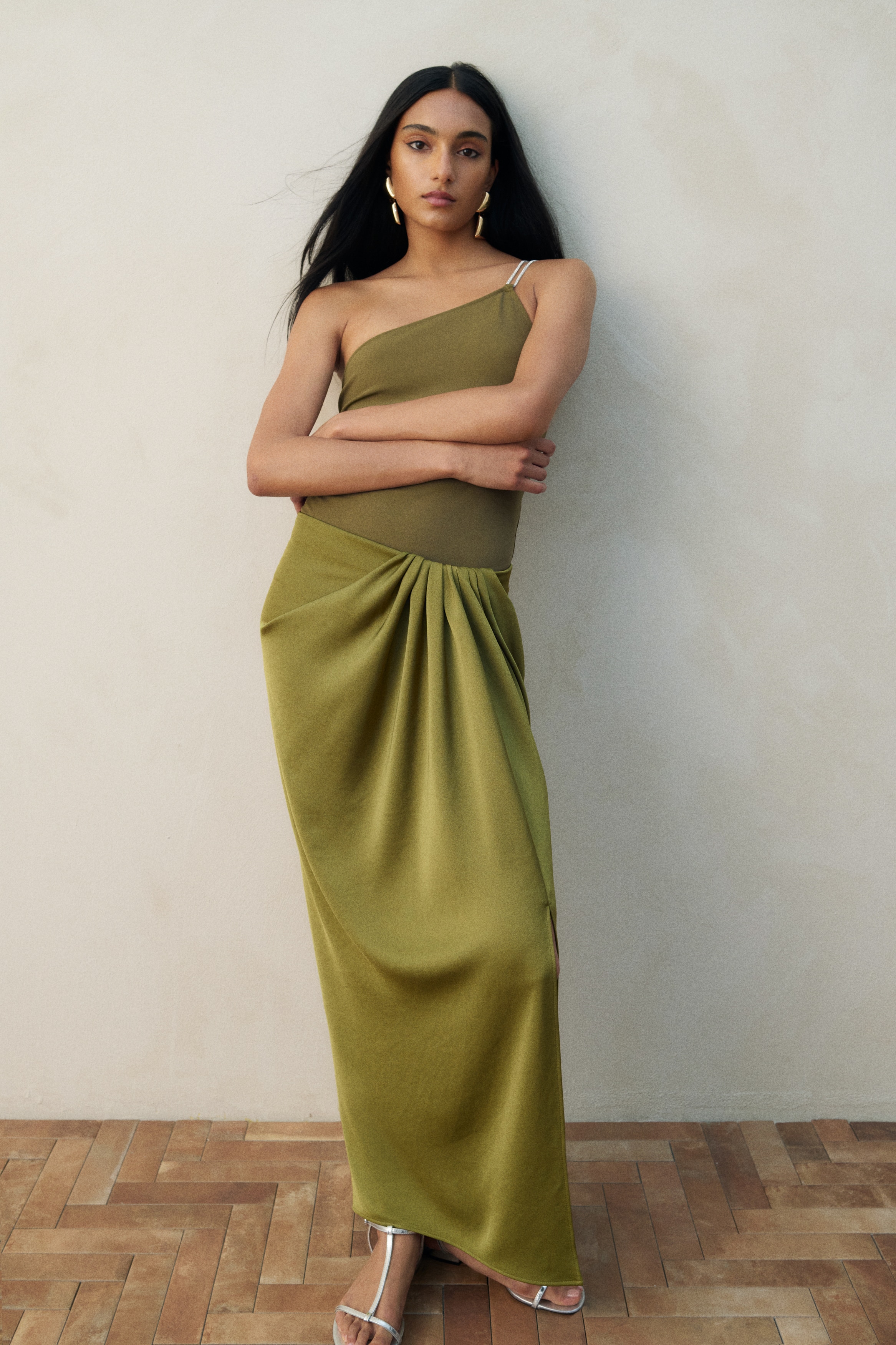 Ladies - Olive green Draped satin skirt - Size: XS  - H&M