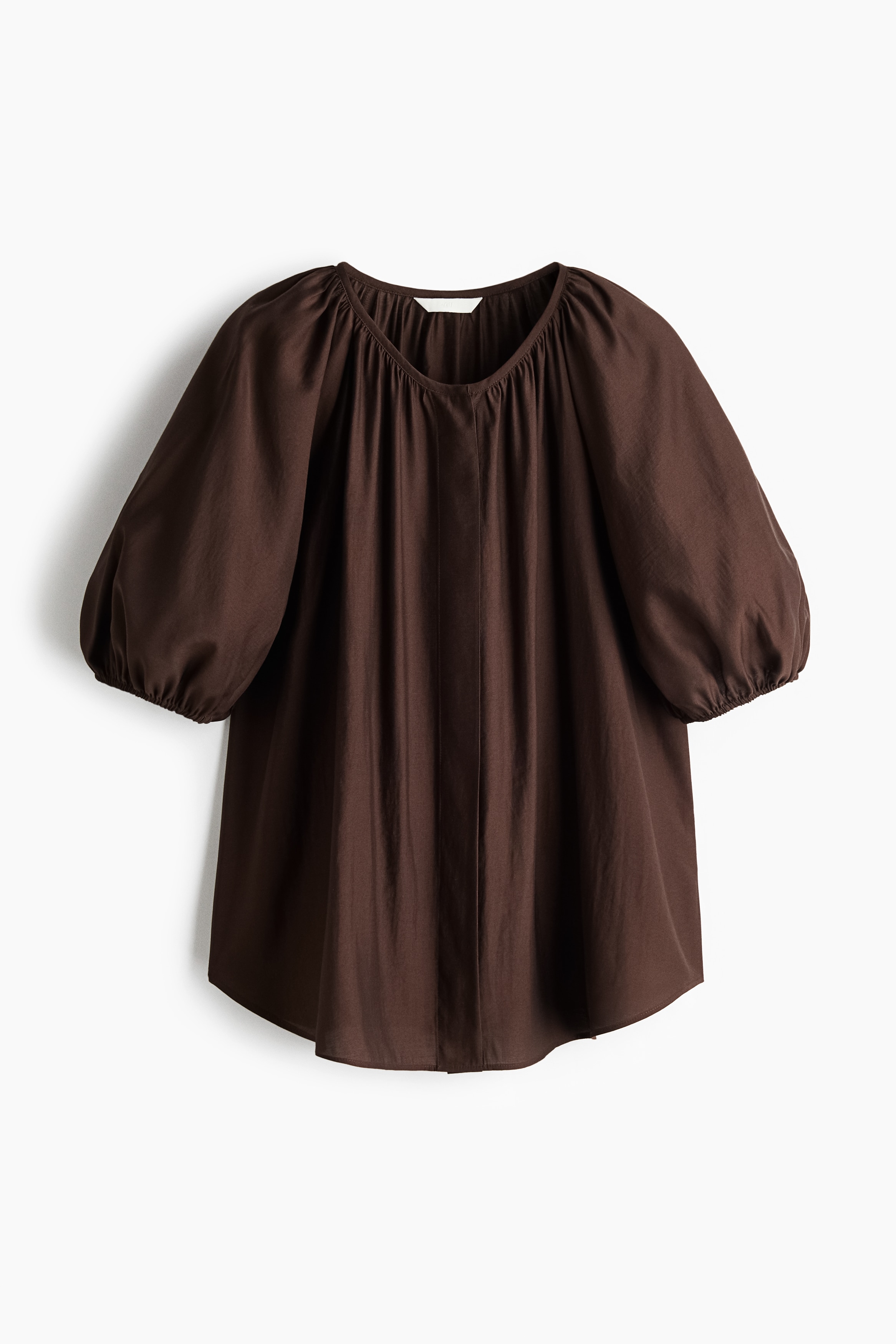 Balloon-Sleeved Blouse - Dark brown/White/black patterned