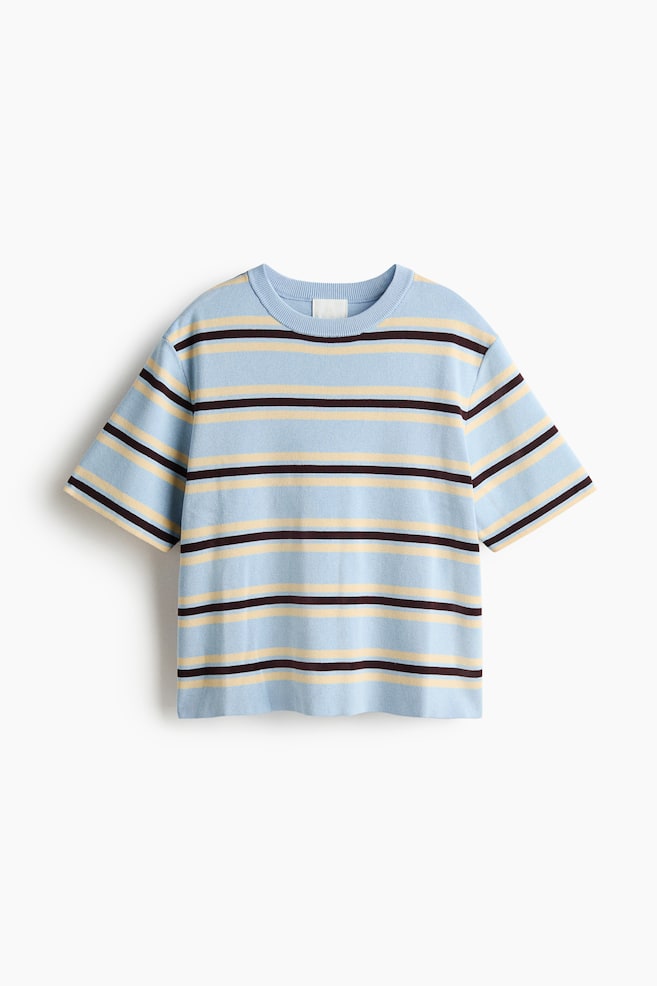 Knitted T-shirt - Dusty blue/Striped/Light beige/Striped/White - 1