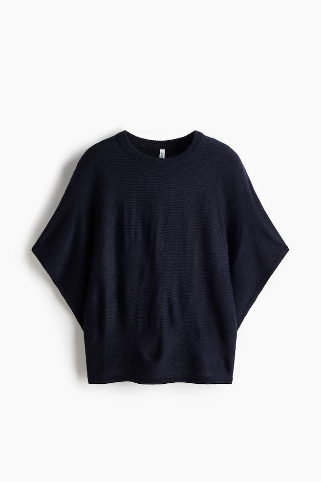 Batwing-Sleeved Knit Top - Navy blue - 1
