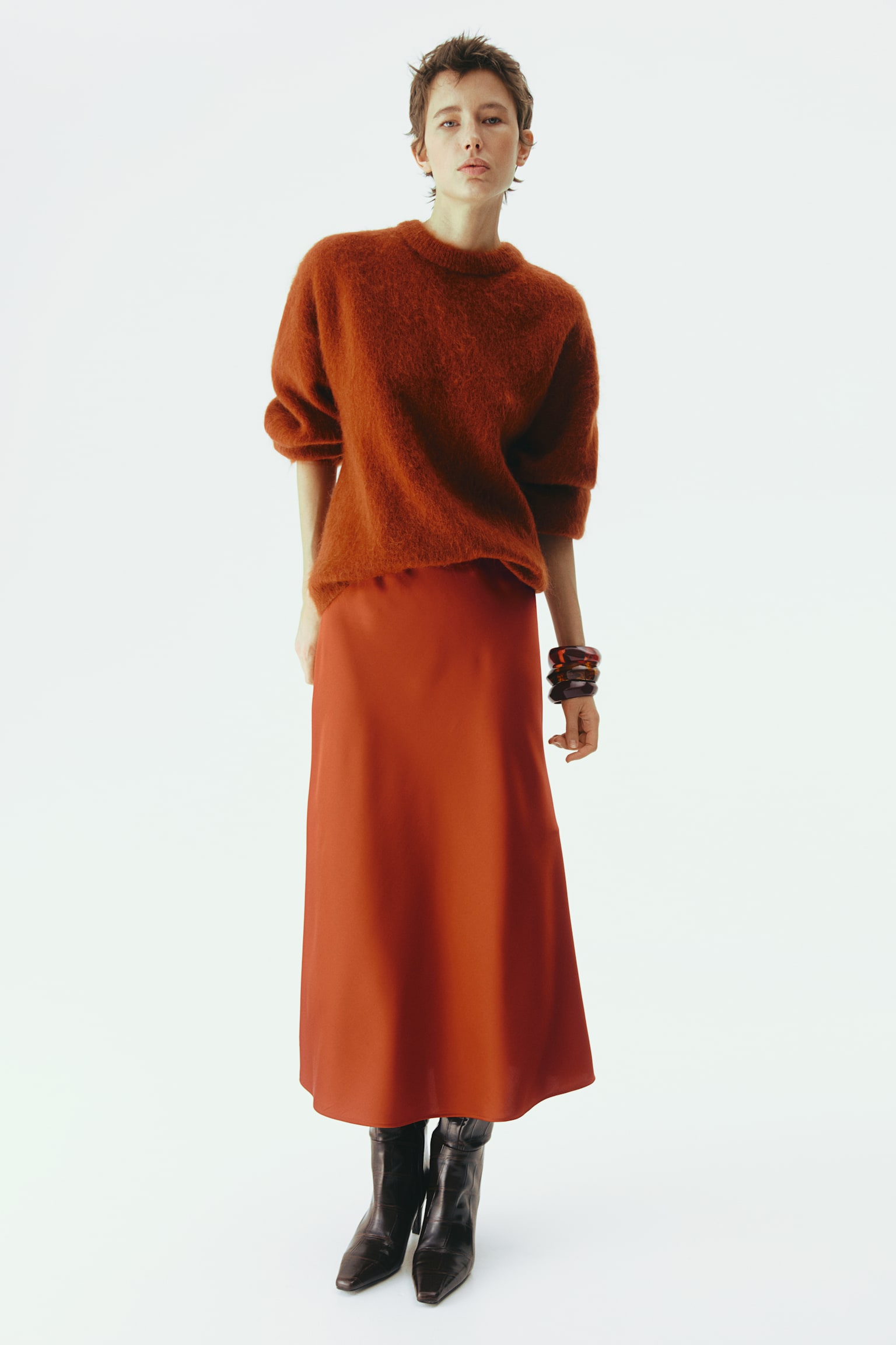 חצאית מידי - כתום חרוך/שחור/בז' בהיר/דוגמה/לבן/פרחוני/ורוד - 3