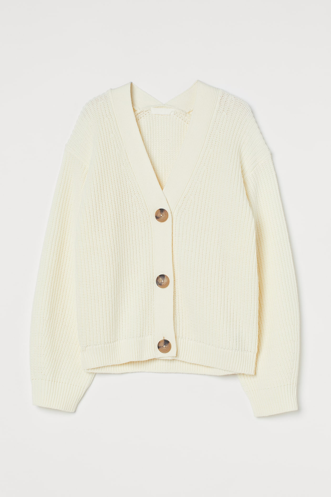 Rib-knit cardigan - V-neck - Long sleeve - Cream - Ladies | H&M GB