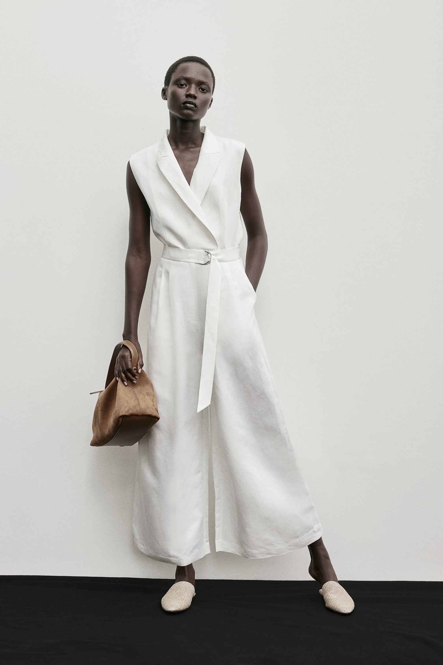 Linen-blend jumpsuit - White - 1