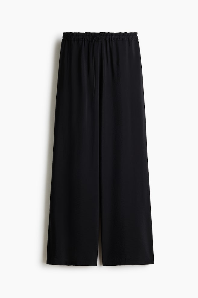 Pantalón en mezcla de viscosa con cordón de ajuste - Negro/Beige - 1