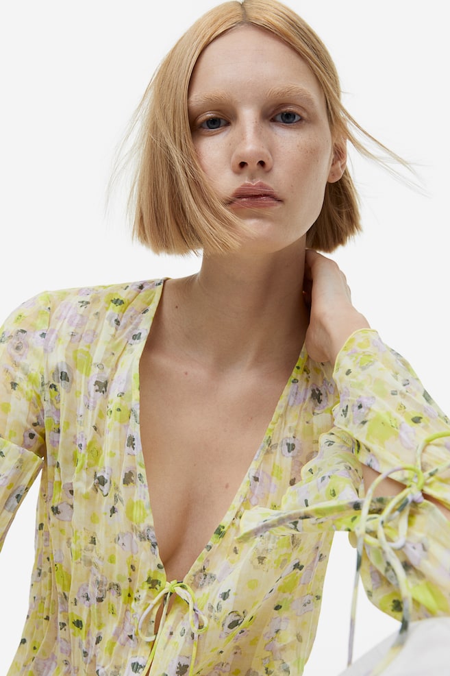 Sheer blouse - Light yellow/Floral - 6