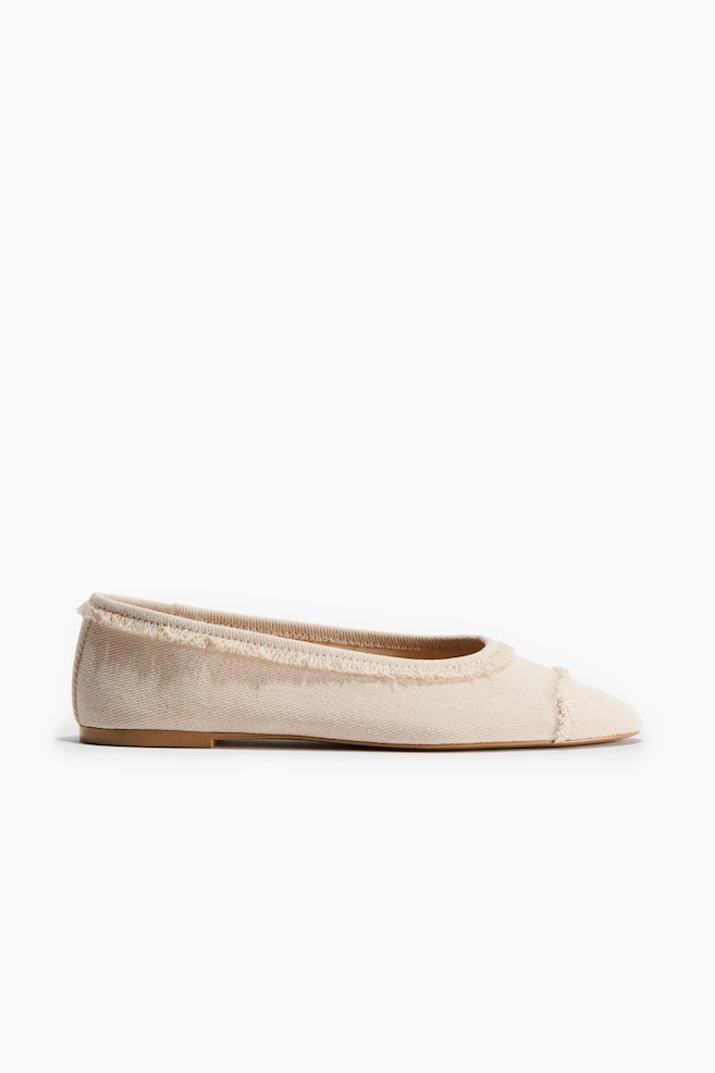 Frayed cotton ballet flats - Light beige/Denim blue - 1