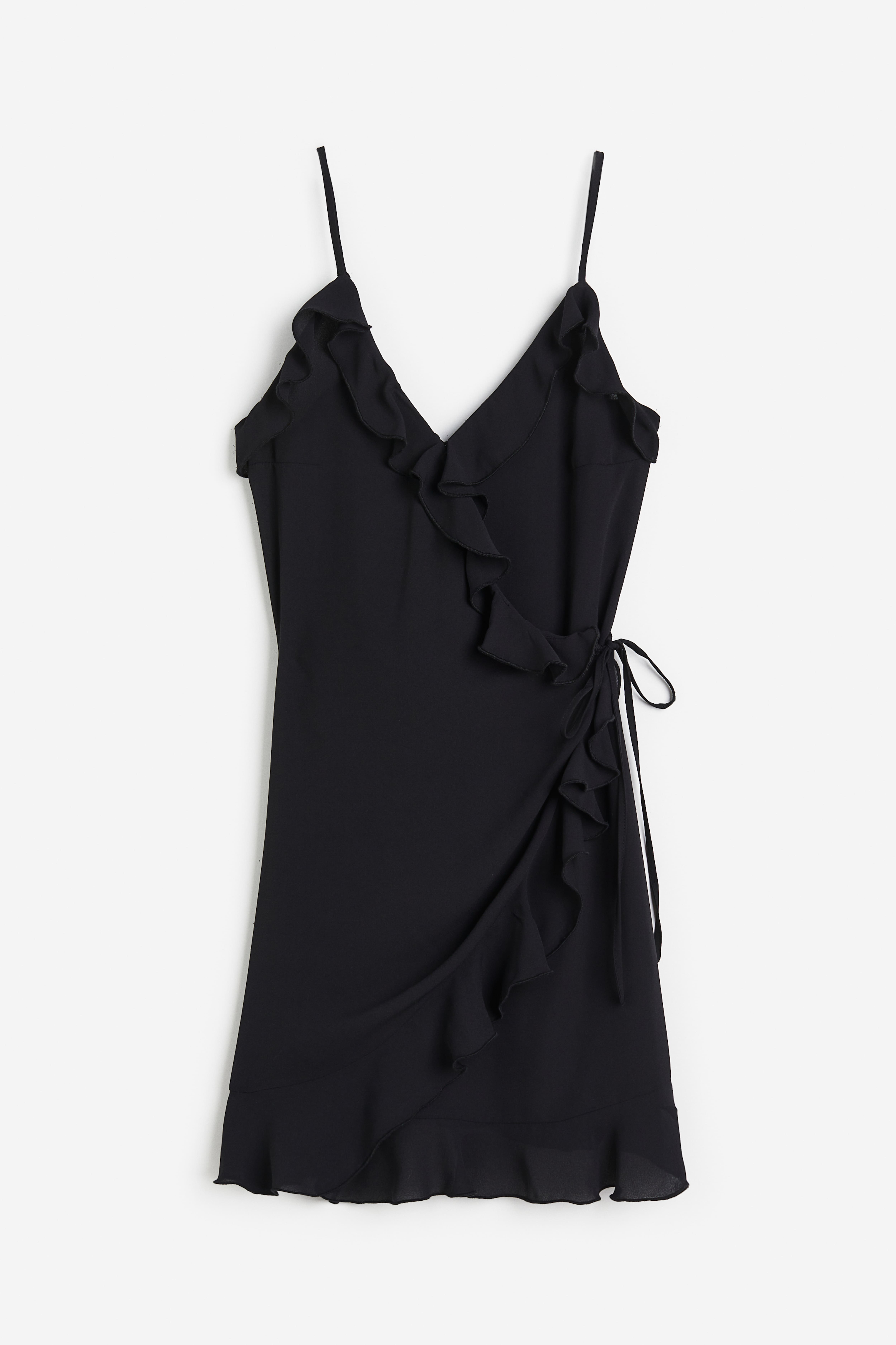 Flounce-trimmed Wrap Dress - V-neck - Sleeveless - Black - Ladies | H&M US