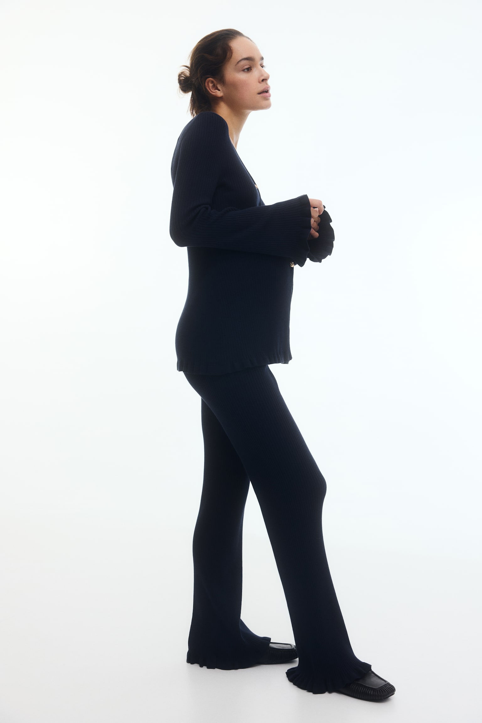 MAMA מכנסי ריב מתרחבים - כחול נייבי - 6