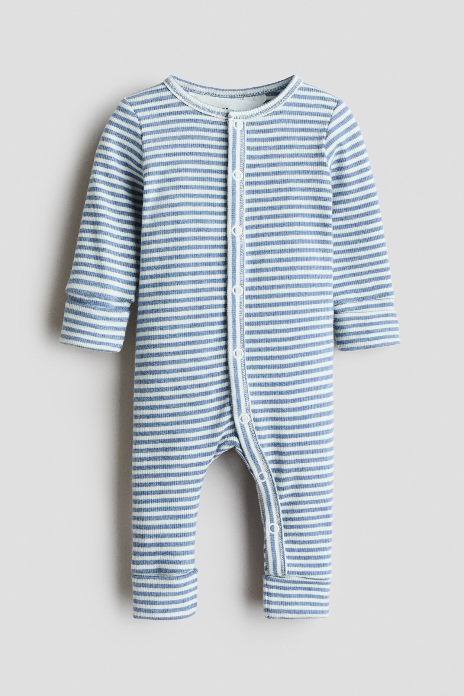 Ribbed cotton romper suit - Light blue/Striped/White/Brown striped/Light beige/Floral