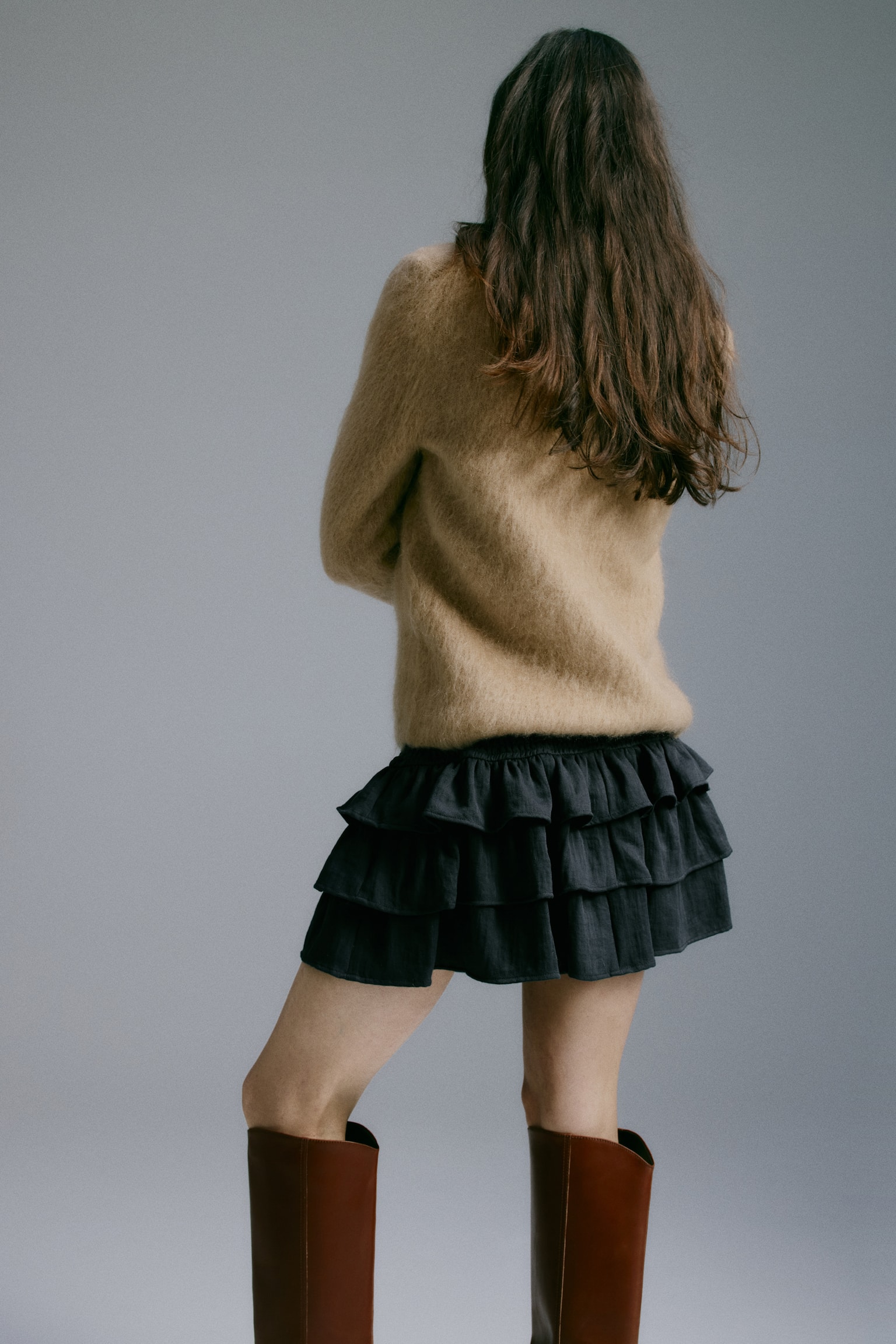 מכנסי חצאית קומות - שחור משופשף/בורדו/דוגמה - 5