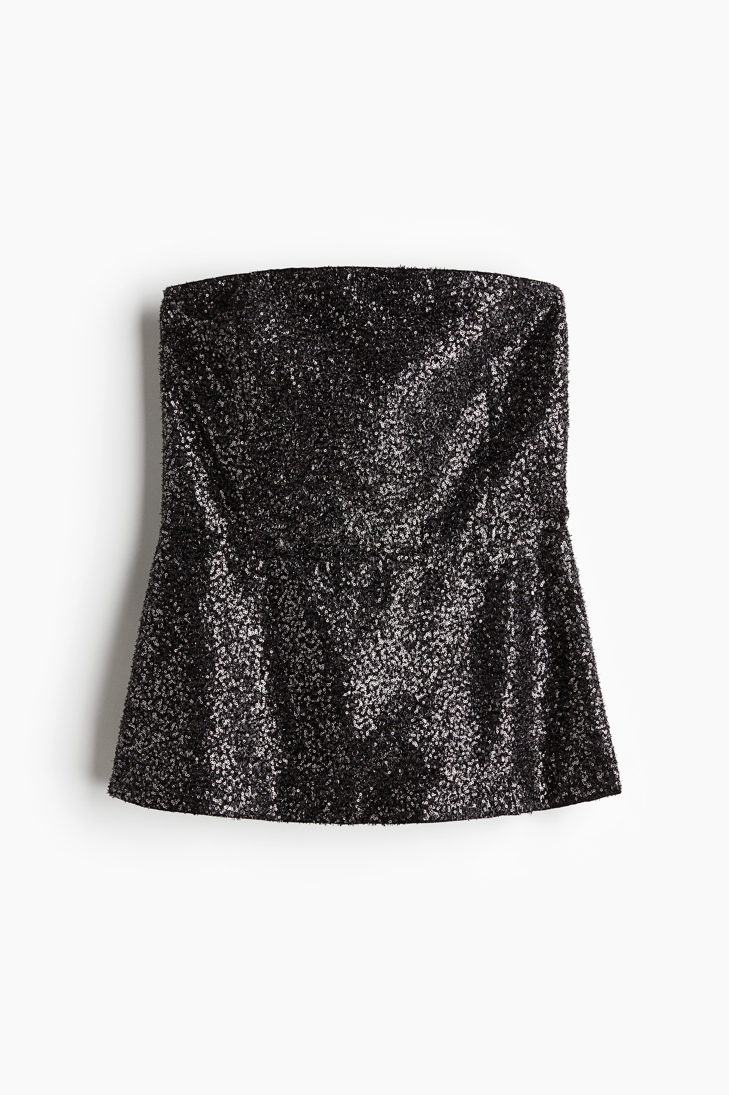 Ladies - Black/Silver-coloured Sequined bandeau top - Size: 14  - H&M
