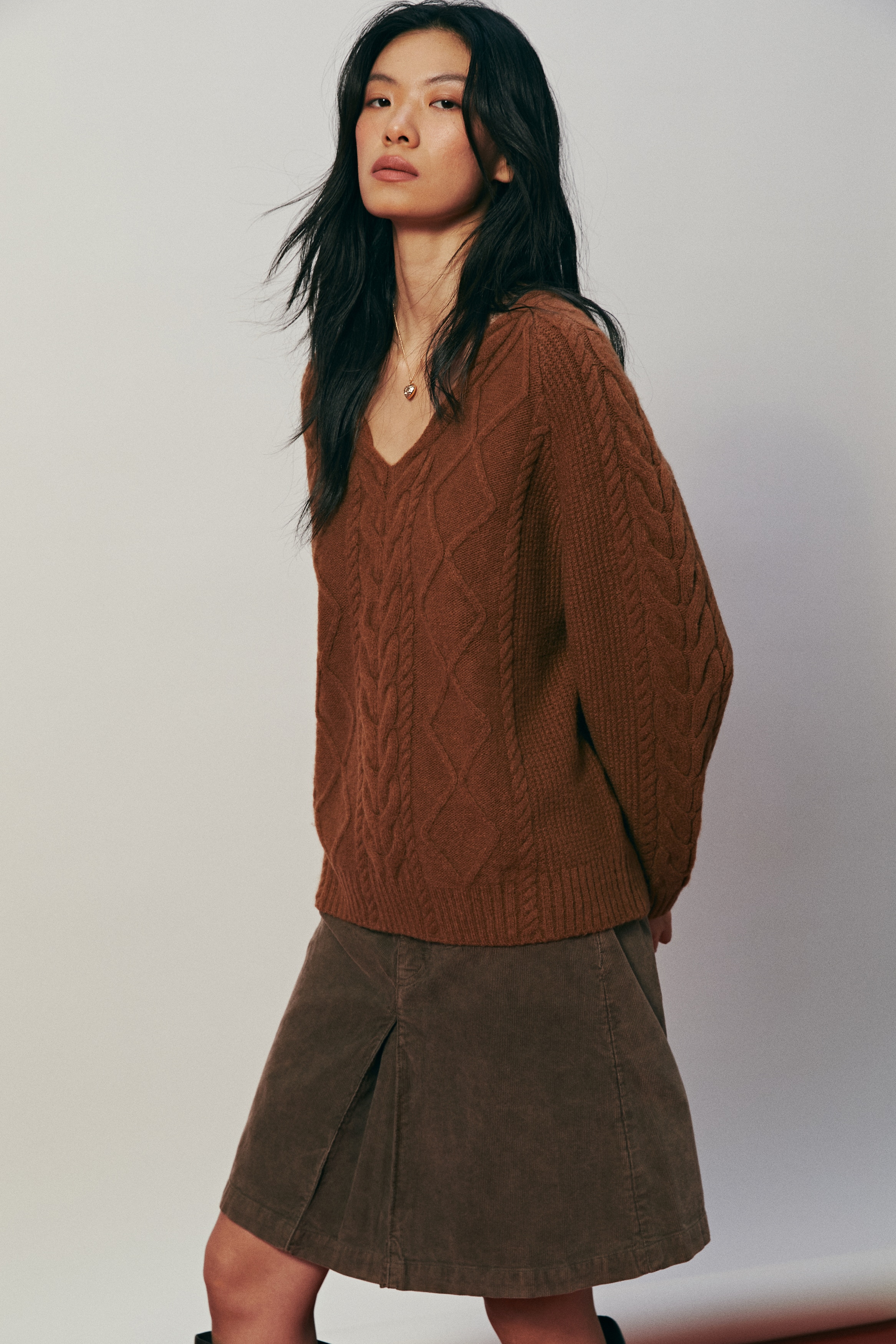 Arpege story ブラウン ケーブルニットセーター ブラウン ケーブルニットセーター - ブラウン - レディース | H&M JP