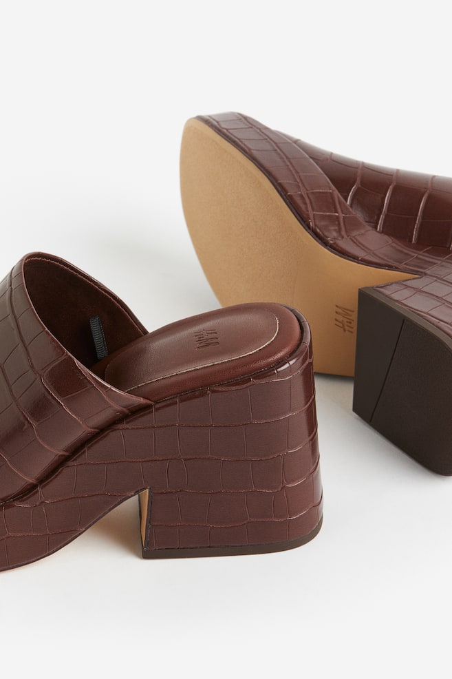 Heeled platform sandals - Brown/Crocodile-patterned/Denim blue - 2