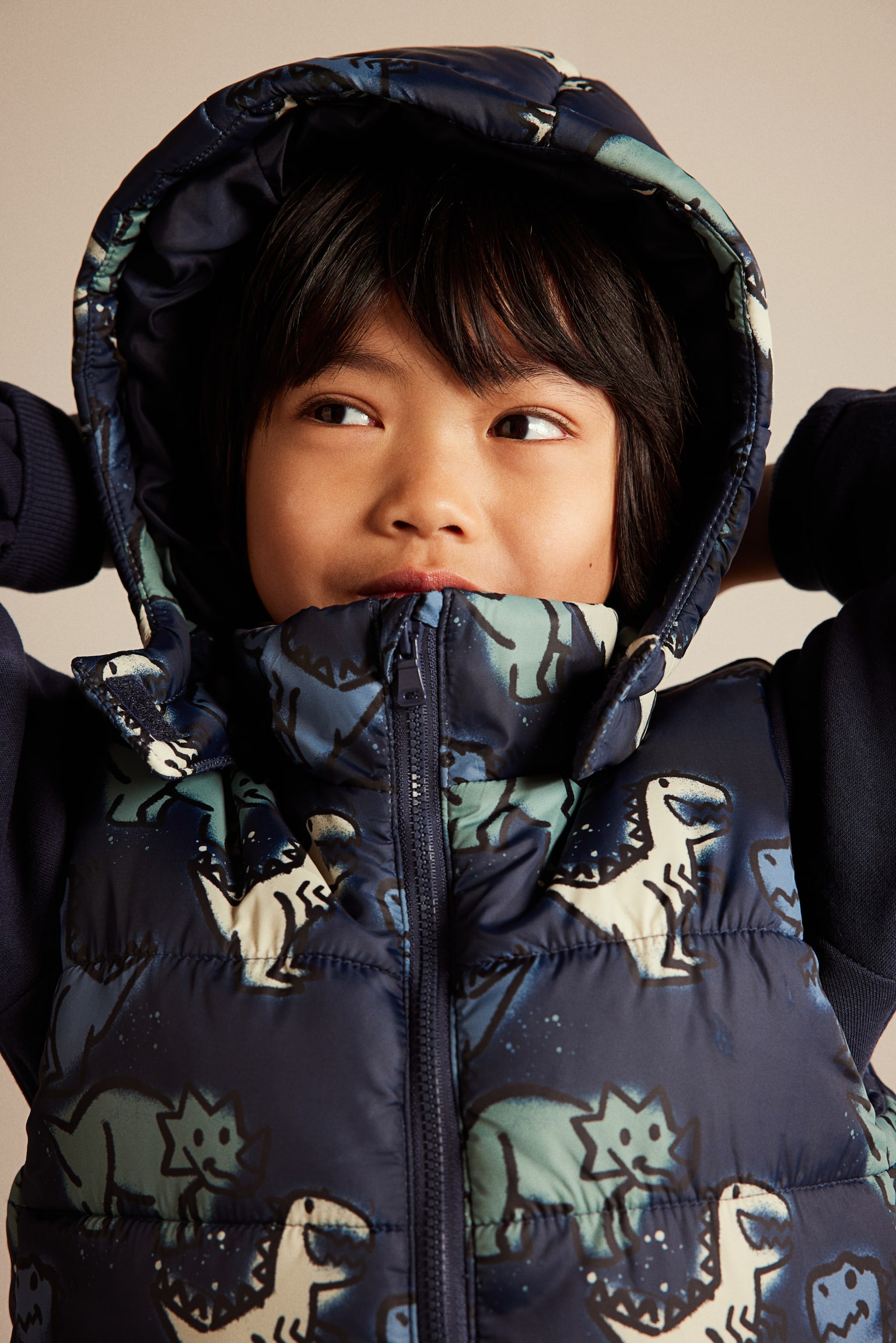 Hooded puffer gilet - Dark blue/Dinosaurs - 4