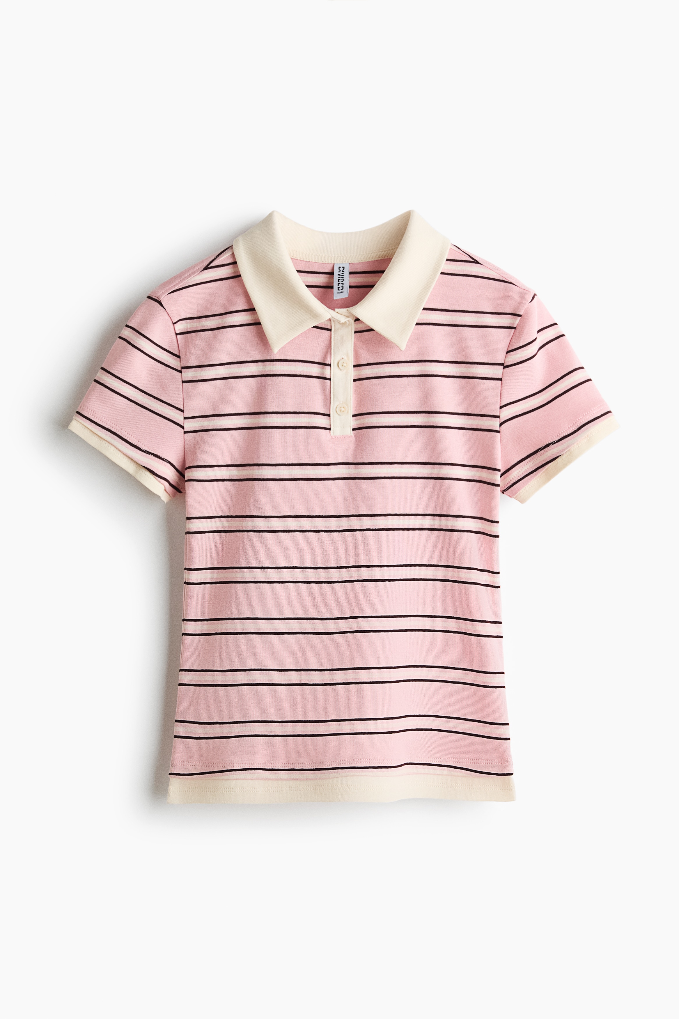 Cotton polo shirt - Light pink/Striped/Ivory
