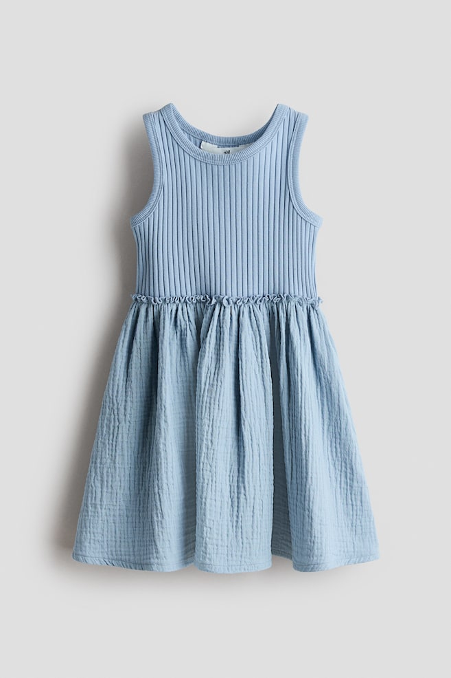 Robe avec jupe en mousseline - Bleu clair/Rose flamboyant - 1