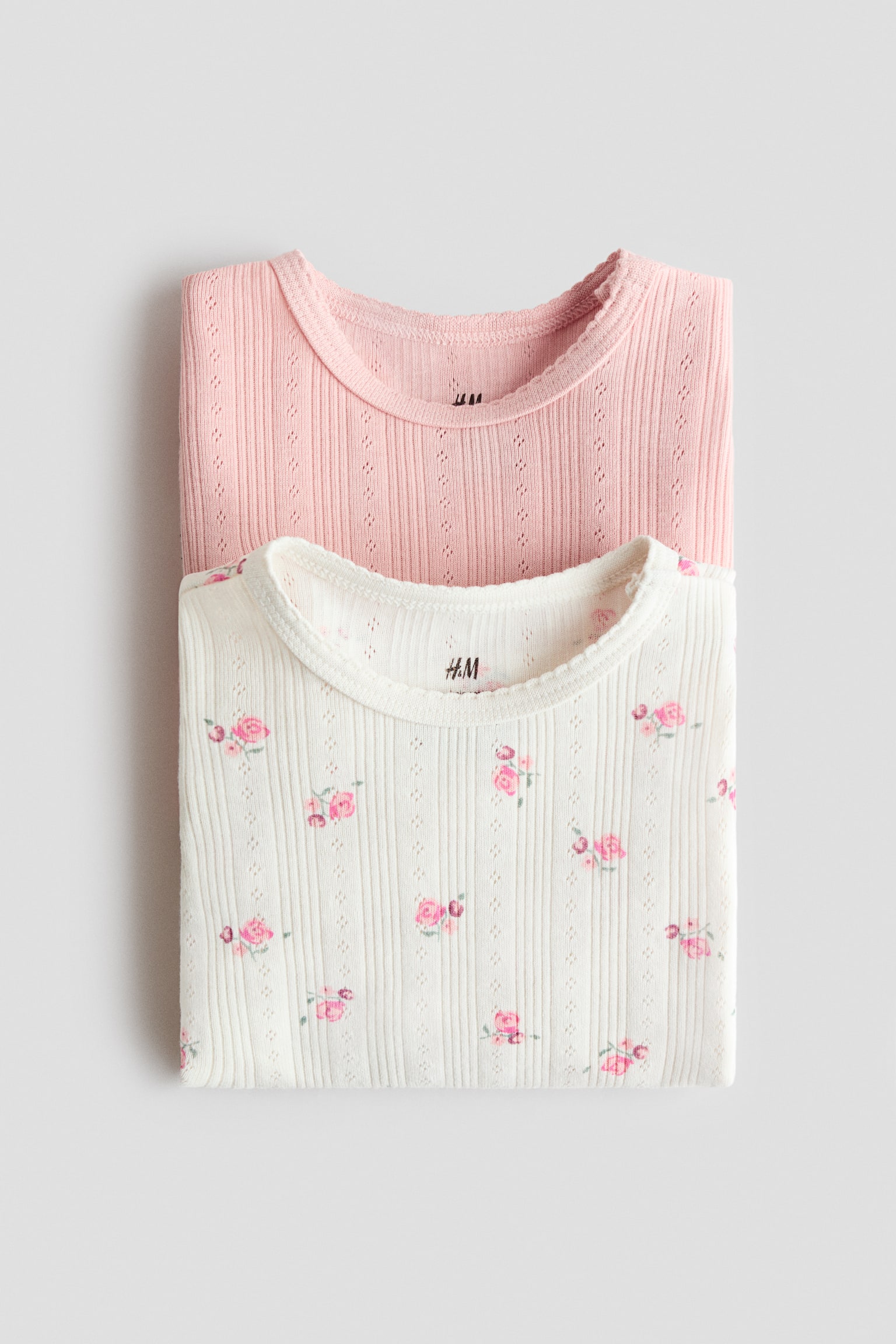 2-pack cotton pointelle bodysuits - Light pink/Floral - 2