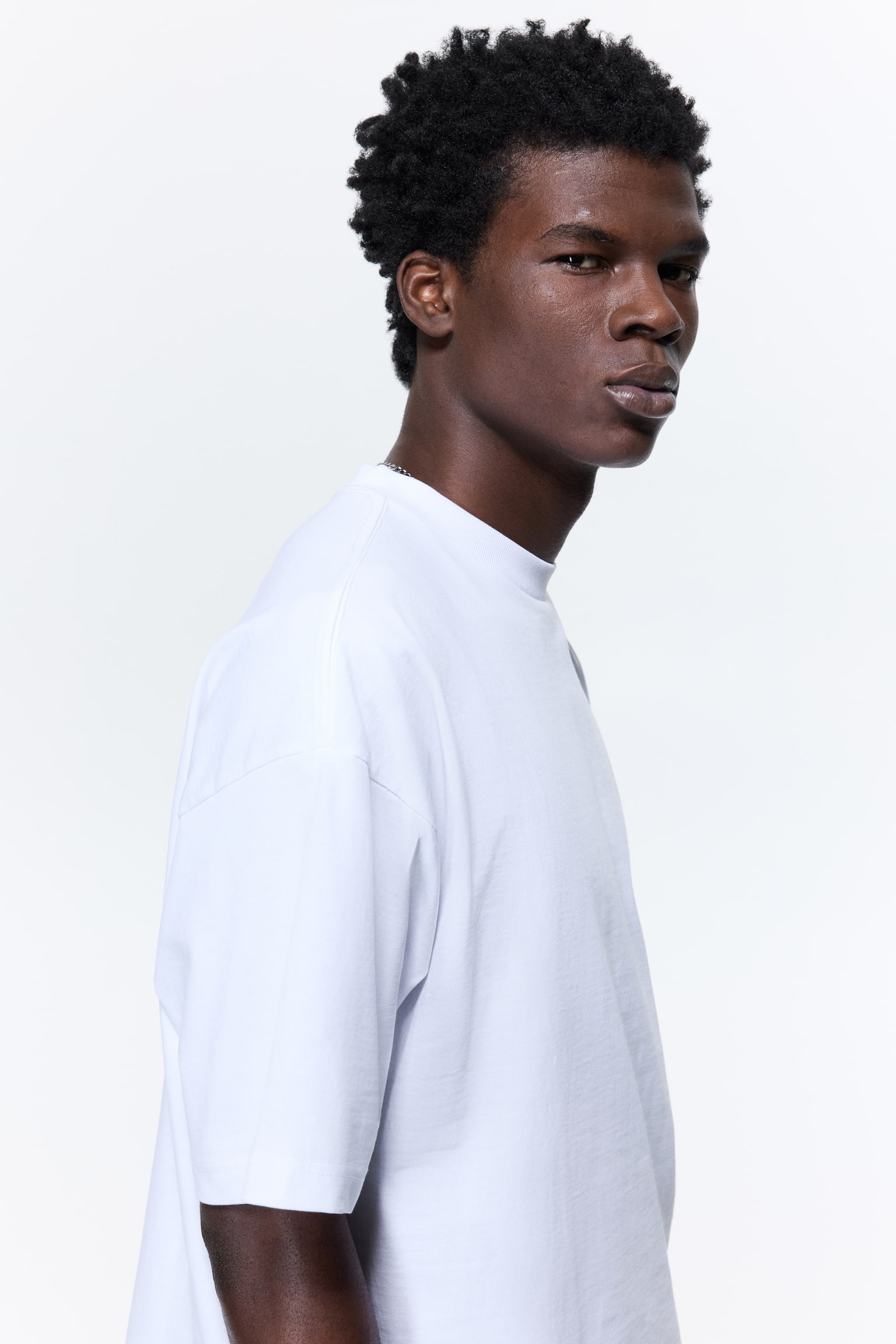 Oversized Fit Cotton T-shirt - White/Black/Light grey - 3