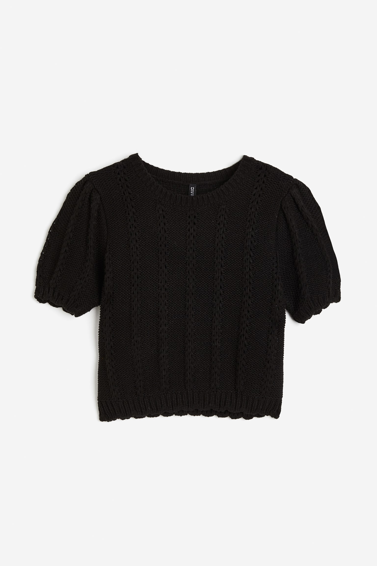 Textured-knit puff-sleeved top - Black/Cream - 2