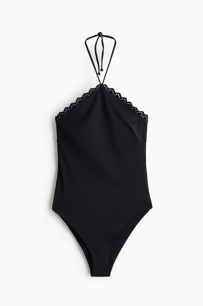 Padded-cup halterneck swimsuit - Black - 1