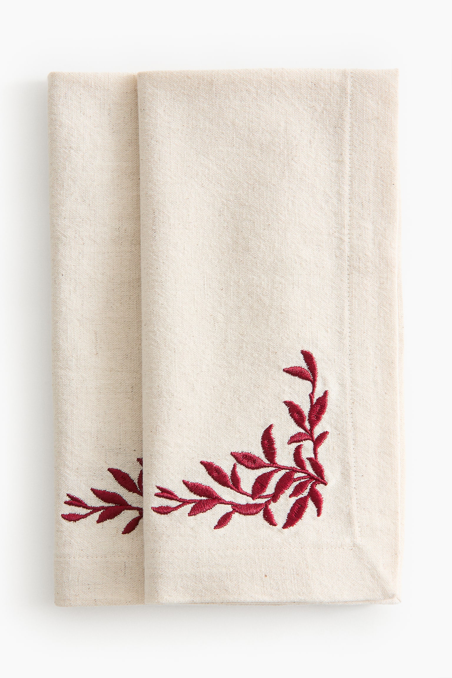 2-pack embroidered napkins - Light beige/Foliage - 1