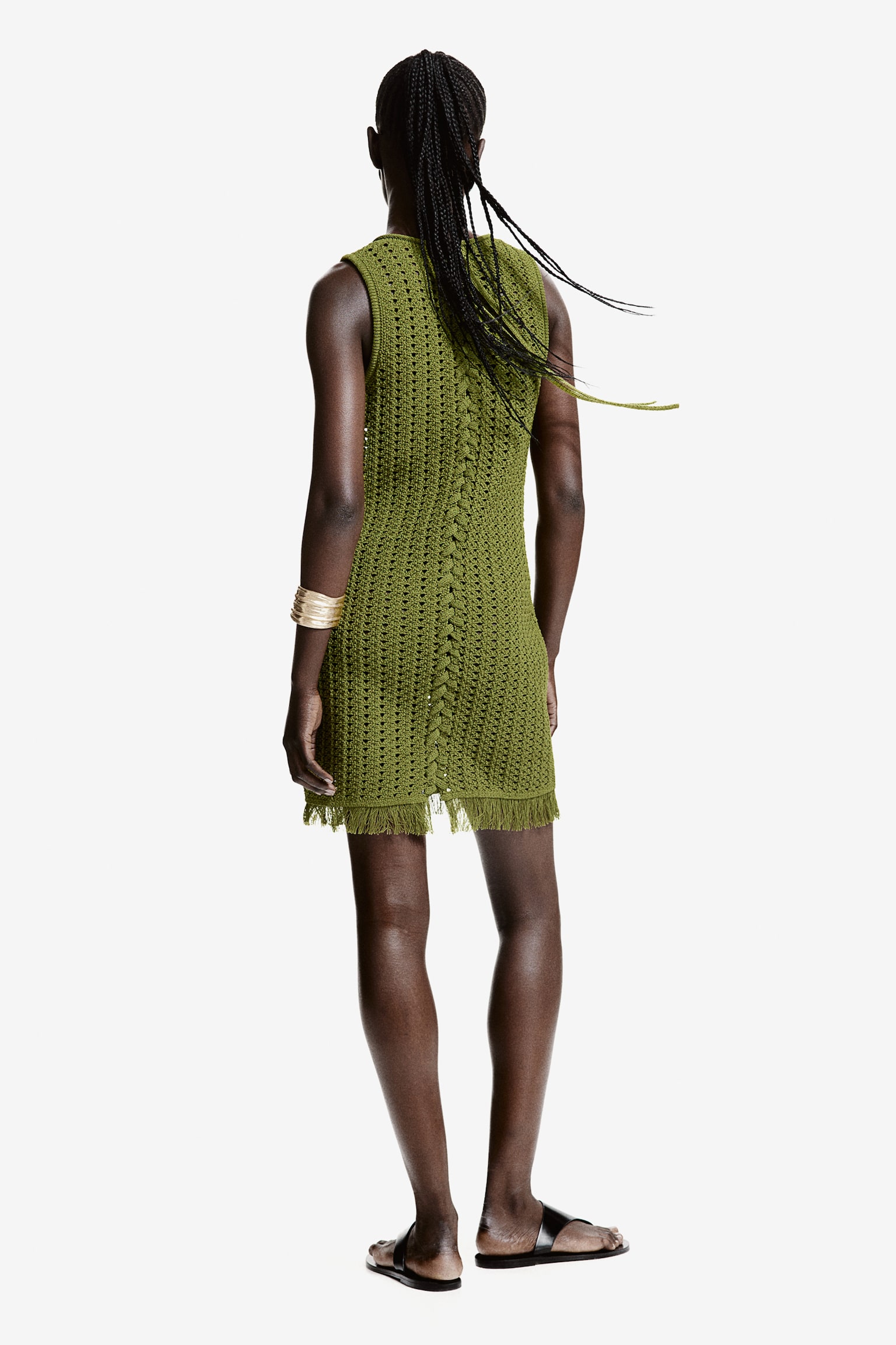 Crochet Look Dress - Olive green - 8