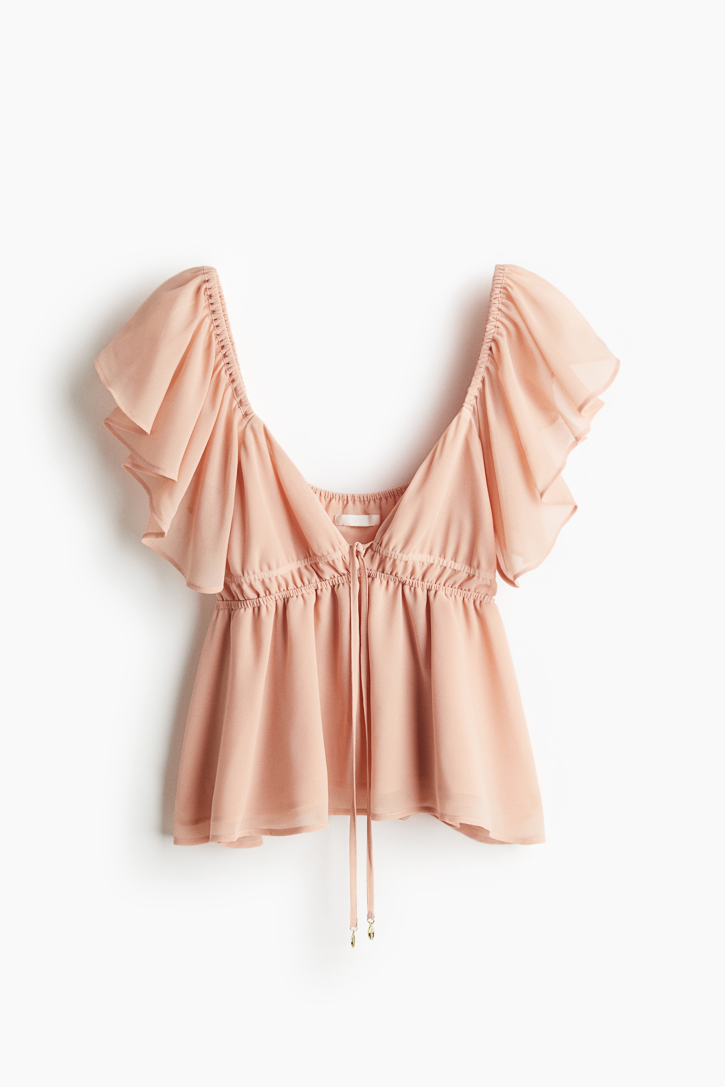 Chiffon blouse met volantmouwen - Perzikroze