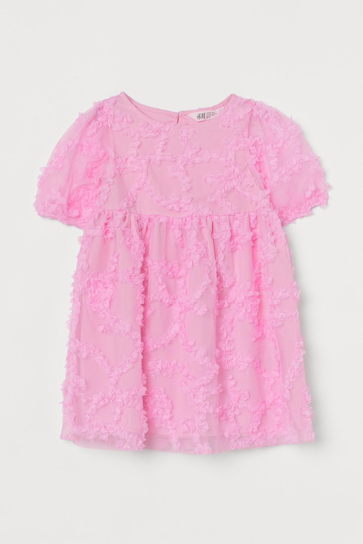 Puff-sleeved Tulle Dress - Short sleeve - Bubblegum pink - Kids | H&M US