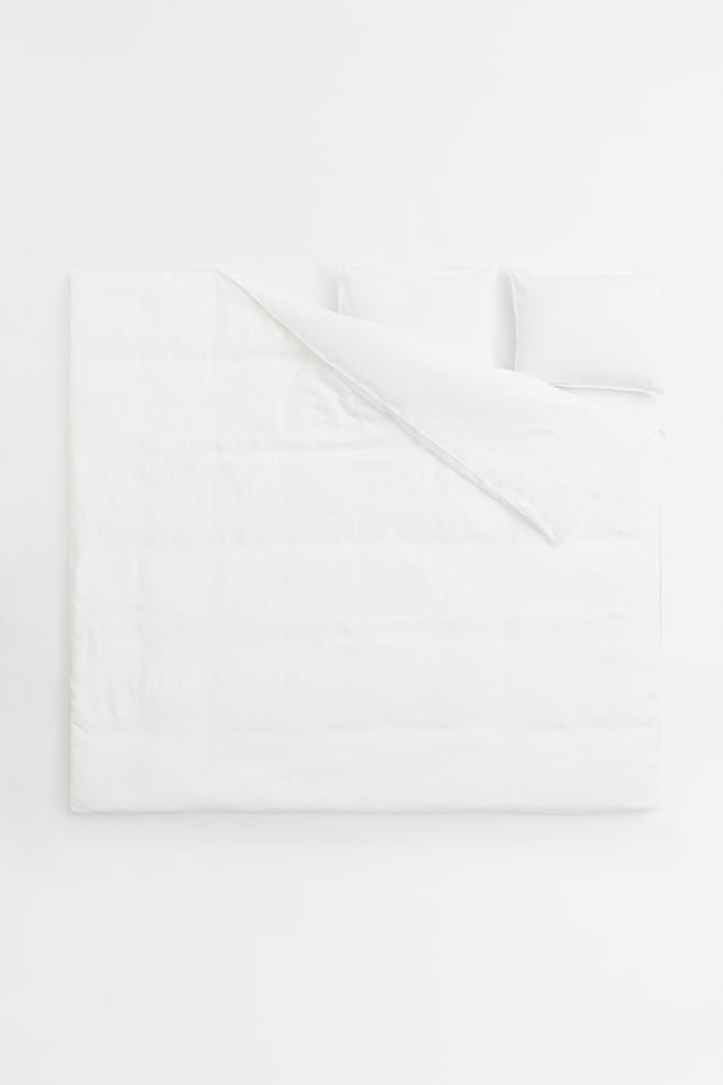 Linen double duvet cover set - White/Light grey - 6