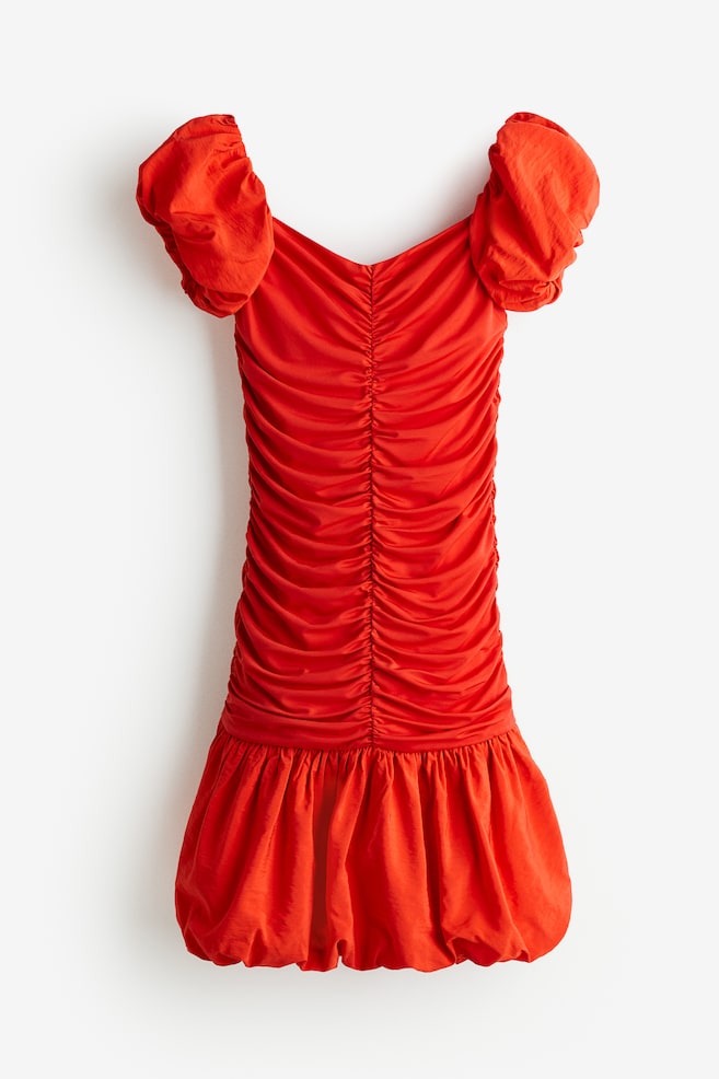Schulterfreies Kleid mit Ballonrock - Rot - 2