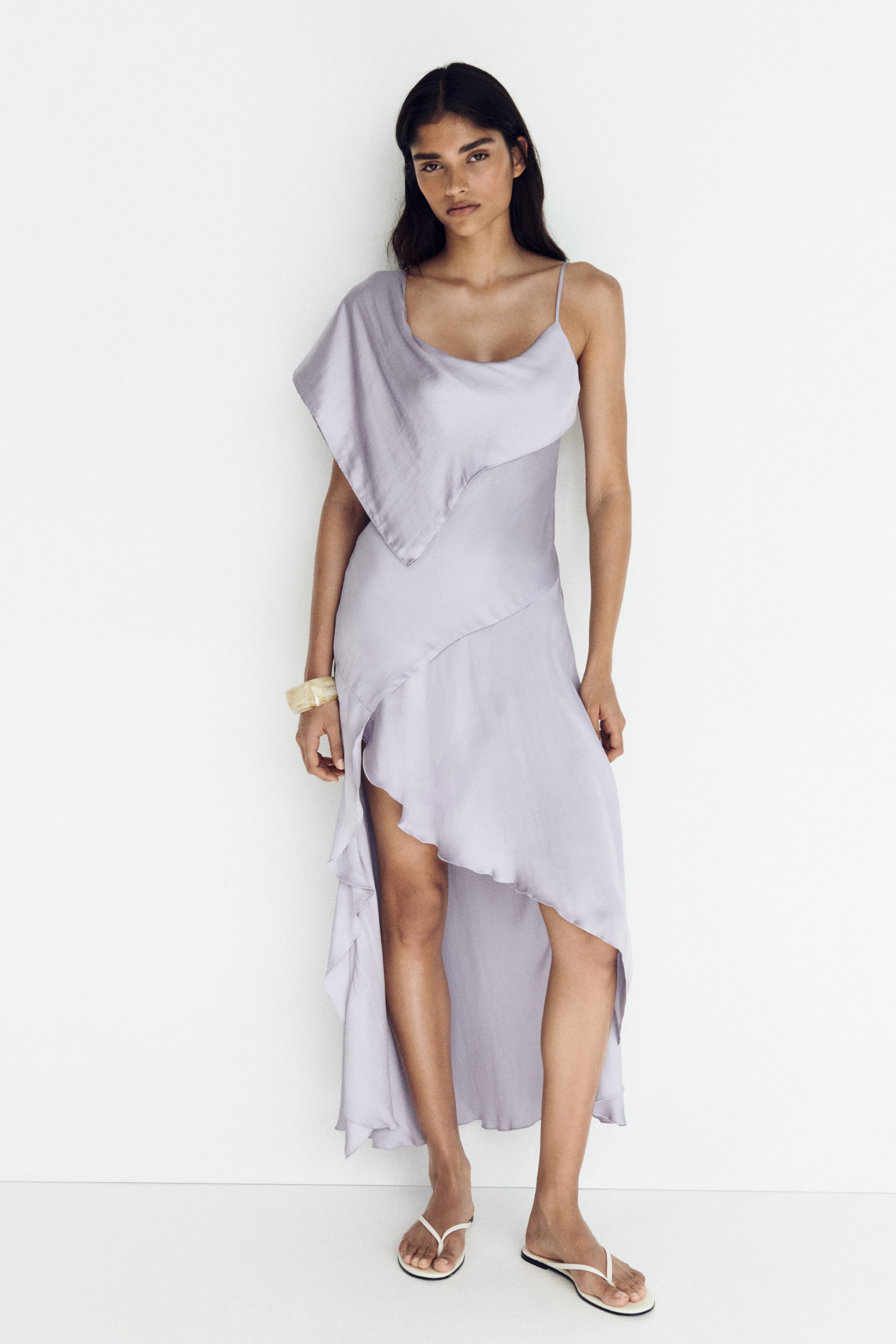 Scarf-Detail Satin Dress