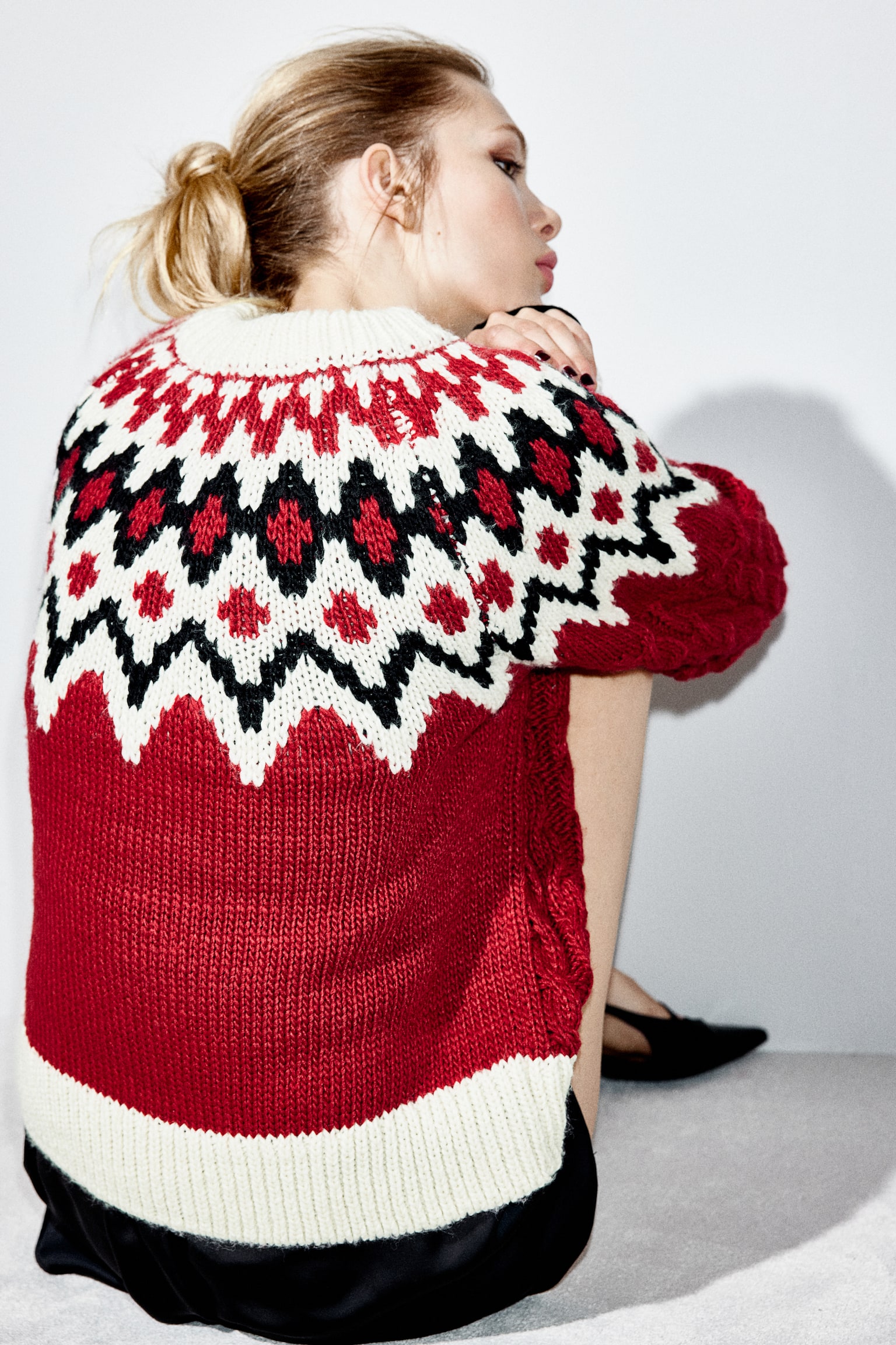 Mixed-knit jumper - Dark red/Patterned - 5