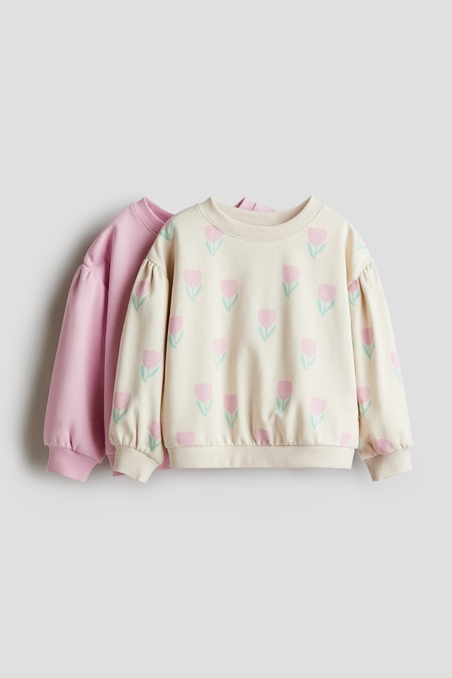 Set van 2 sweaters met pofmouwen - Roze/lichtbeige - 1