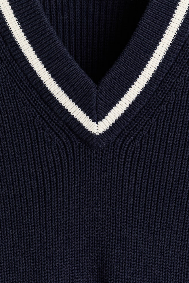 Loose-Fit Knit Sweater Vest - Navy blue/Cream - 4