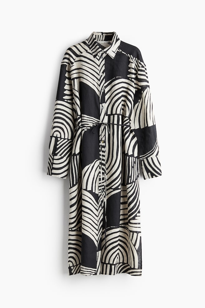 Vestido camisero de lino - Negro/Estampado - 1