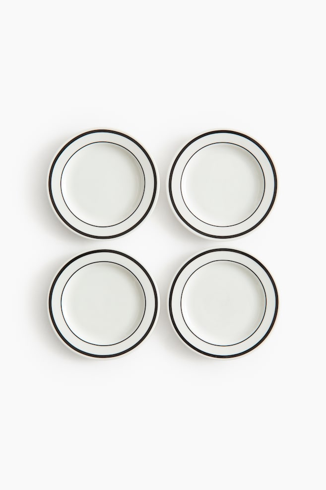 Porcelanowy talerzyk 4-pak - Biały/Czarny/Biały/Niebieski/Biały/Czerwony - 1