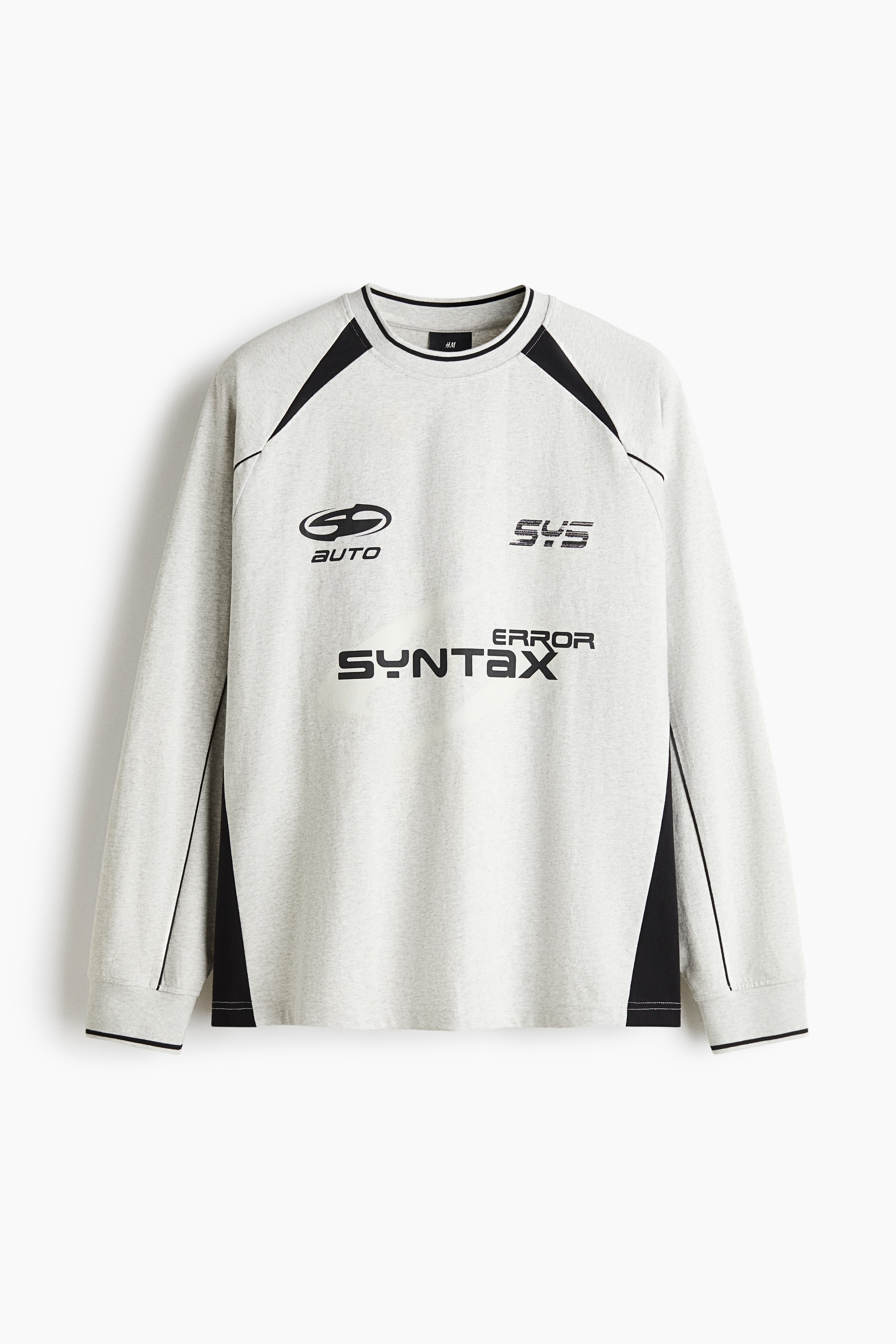 ルーズフィット プリント長袖Tシャツ - ライトグレーメランジ／Syntax/ブラック／System