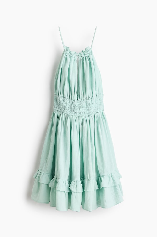 Linen-Blend Dress with a Flared Skirt - Light turquoise/Light beige - 1