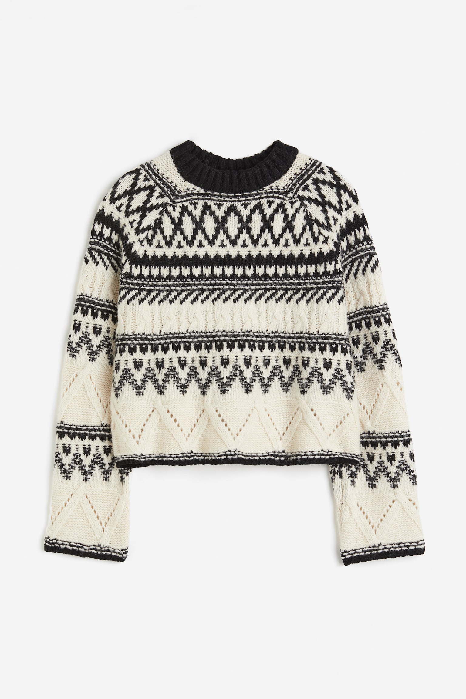 Jacquard-knit jumper - Cream/Black - 1