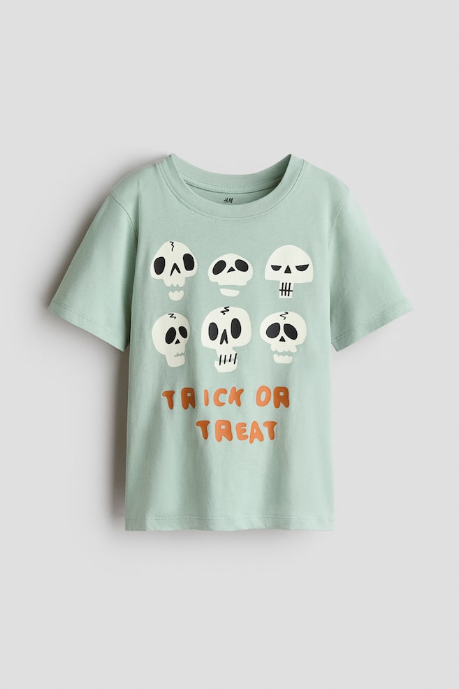 Printed T-Shirt - Light dusty green/skulls/Orange/pumpkin/Black/skeleton/Dark green/dog/Navy blue/Sports League/Gray melange/striped/Dark brown/dinosaurs - 1