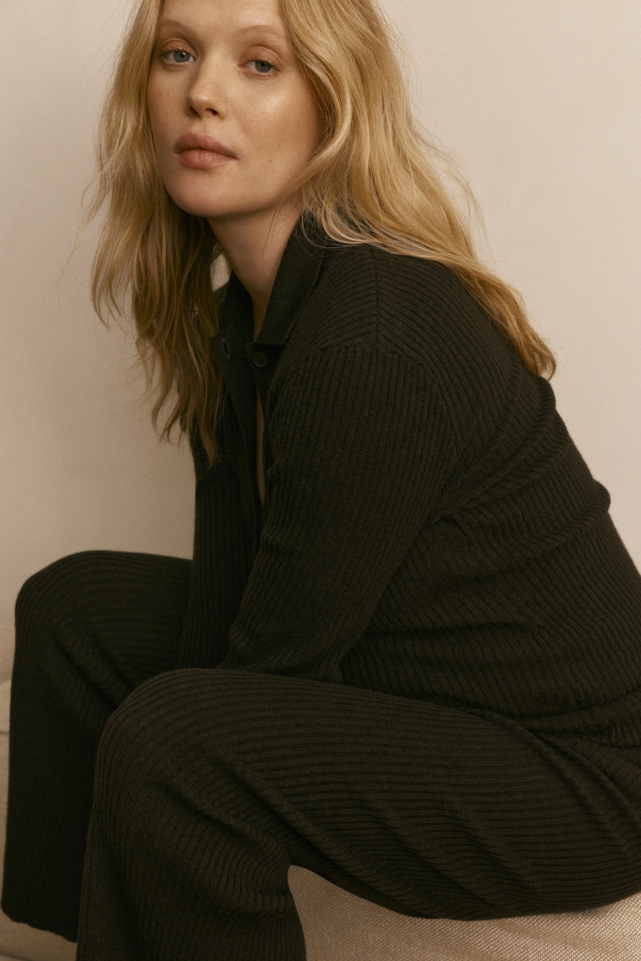 View larger image: MAMA Wide rib-knit trousers - Dark brown - Ladies | H&M SG 2