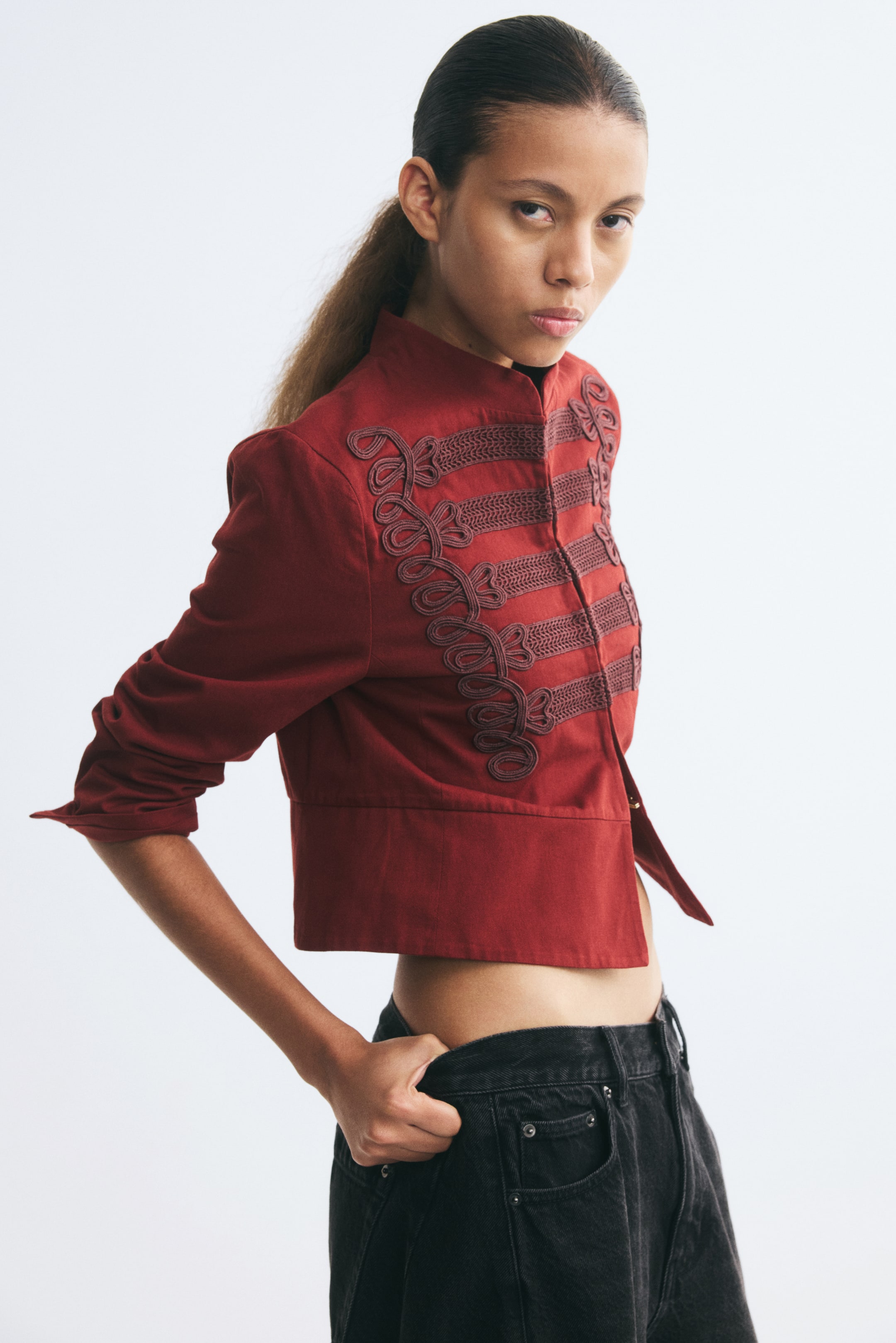 View larger image: Appliquéd twill jacket - Dark red - Ladies | H&M IN 1