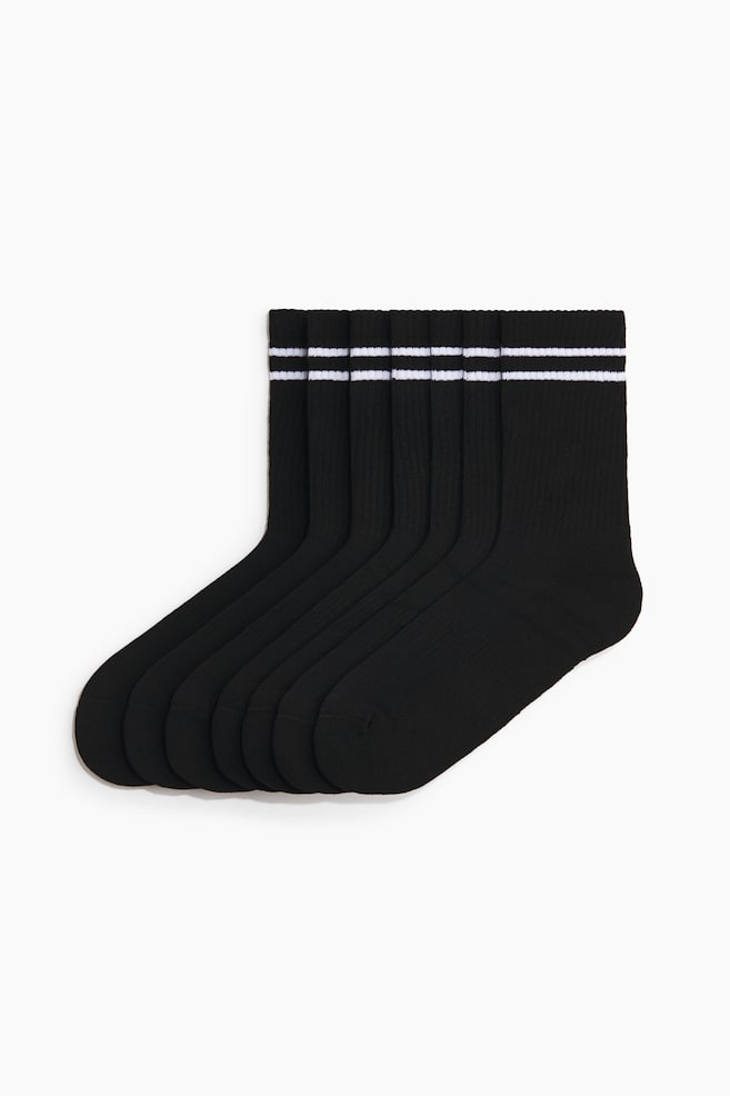 Pack de 7 pares de meias de desporto - Preto/Azul marinho/Cinzento mesclado/Branco/Riscas - 1