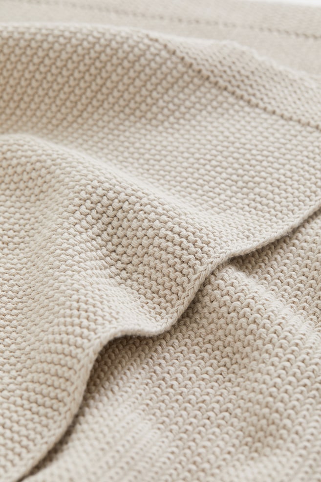Moss-stitched cotton blanket - Light beige/White - 3
