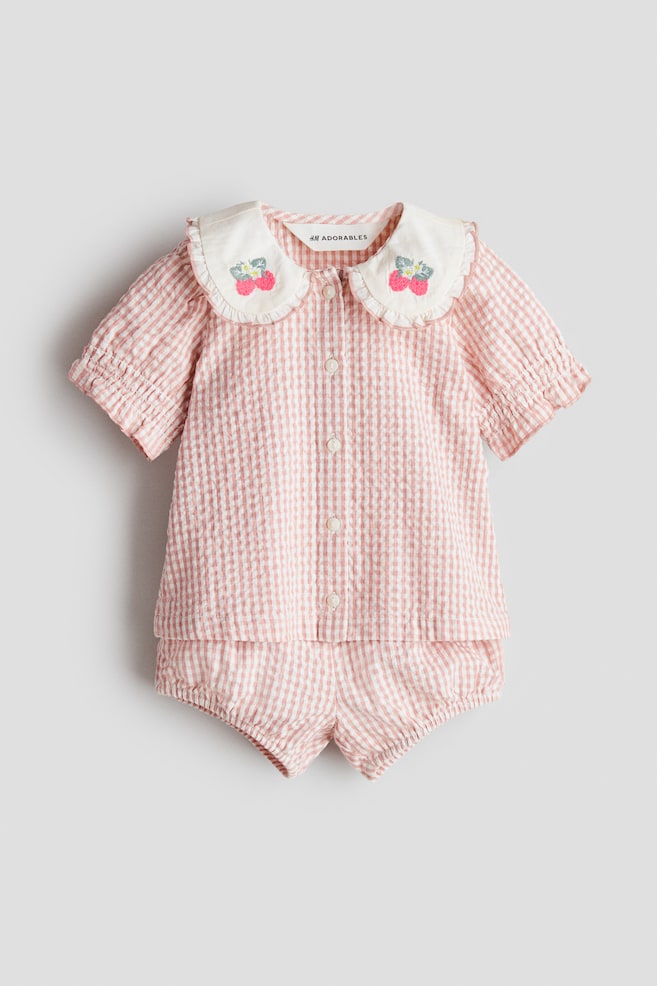 2-Piece Cotton Seersucker Set - Light pink/checked - 1