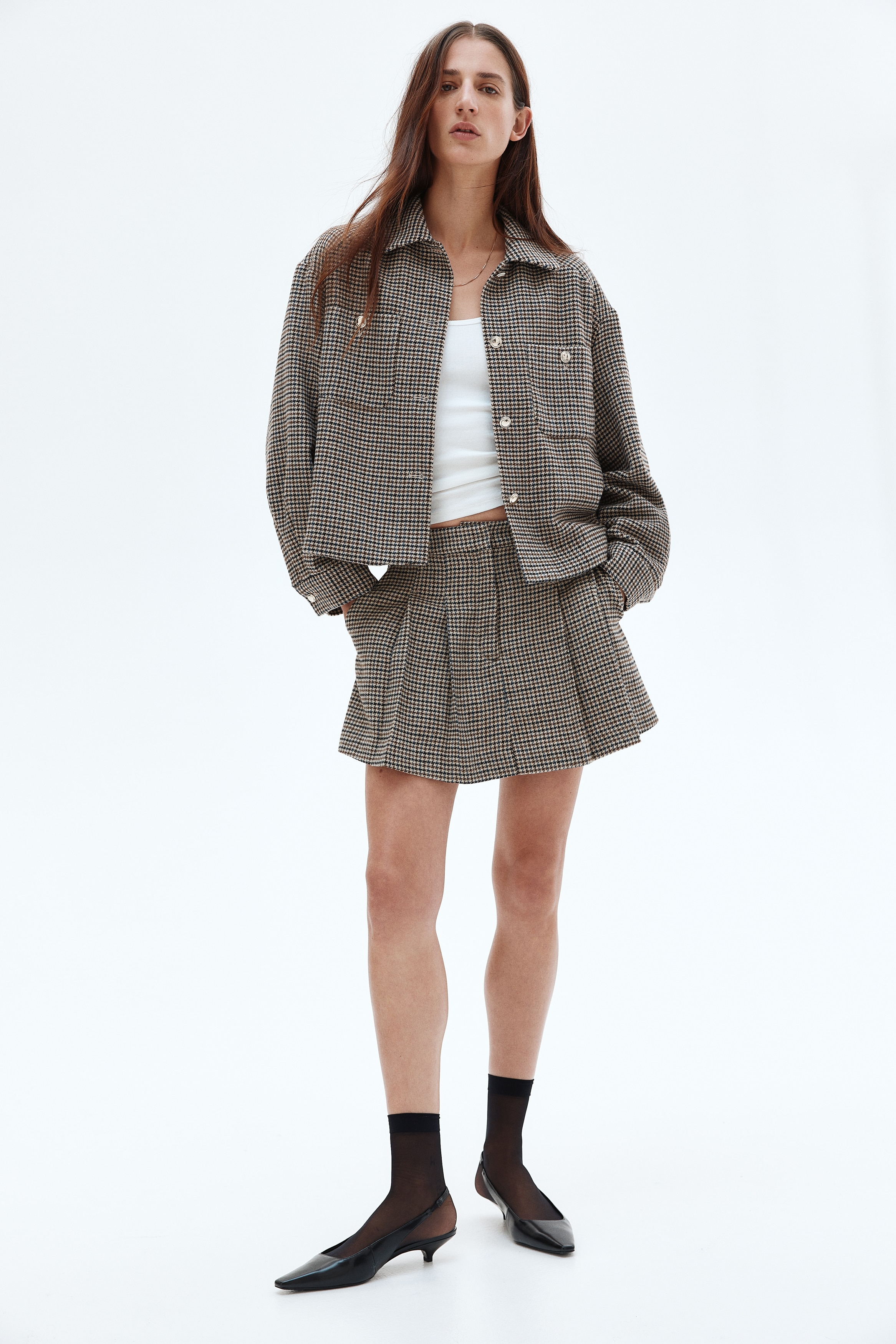 オーバーサイズジャケット - ライトベージュ／千鳥格子柄