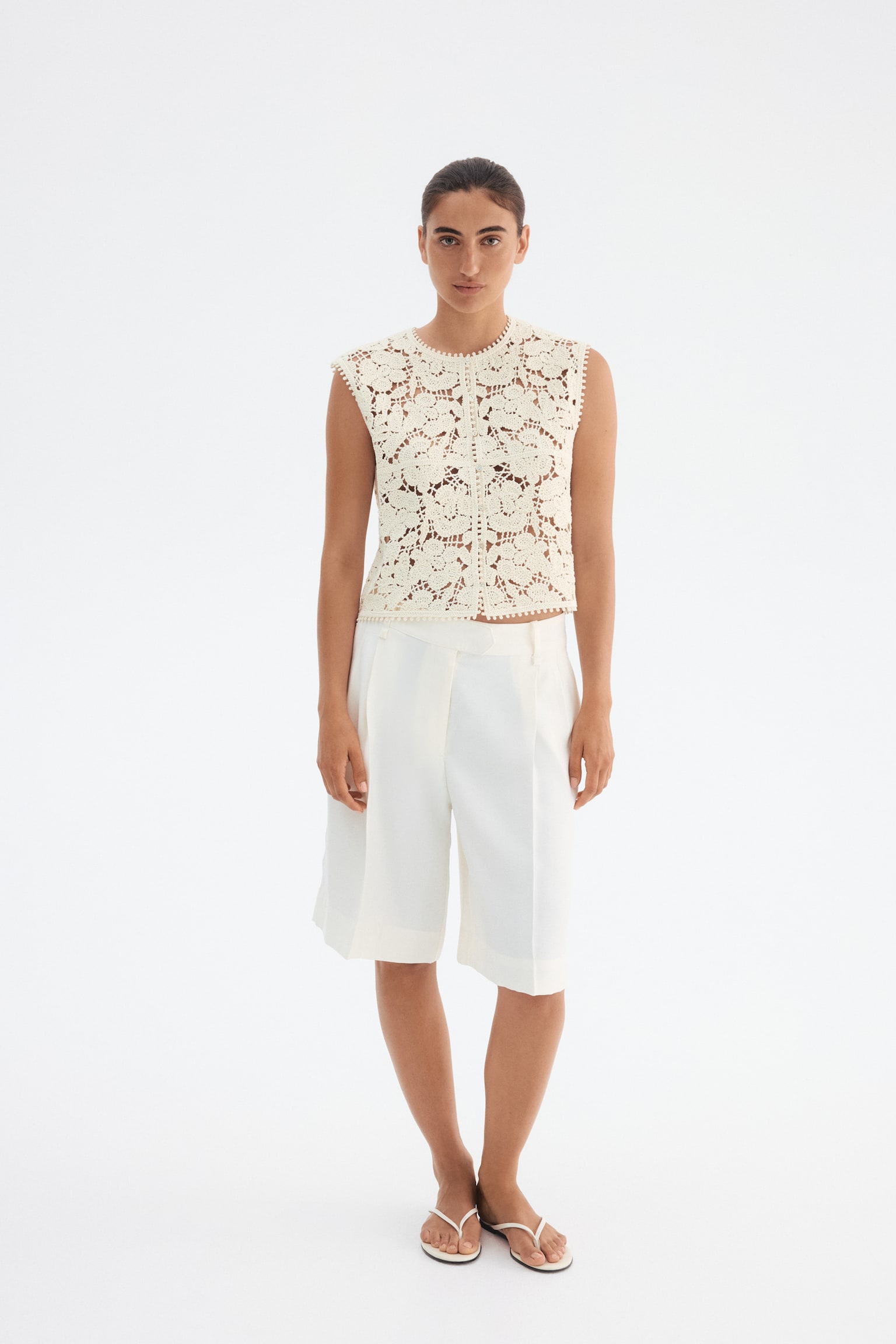 Crochet-look gilet - Cream - 4