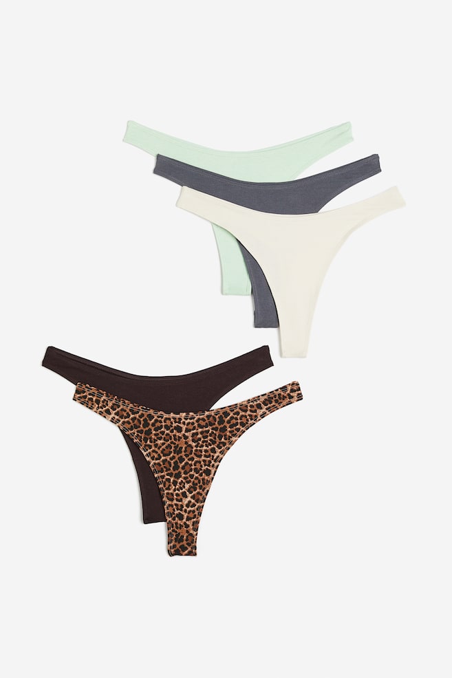 5-pack cotton thong briefs - Brown/Leopard-print/Black/Black/Light pink/Bright blue/New York/dc/dc/dc/dc - 1
