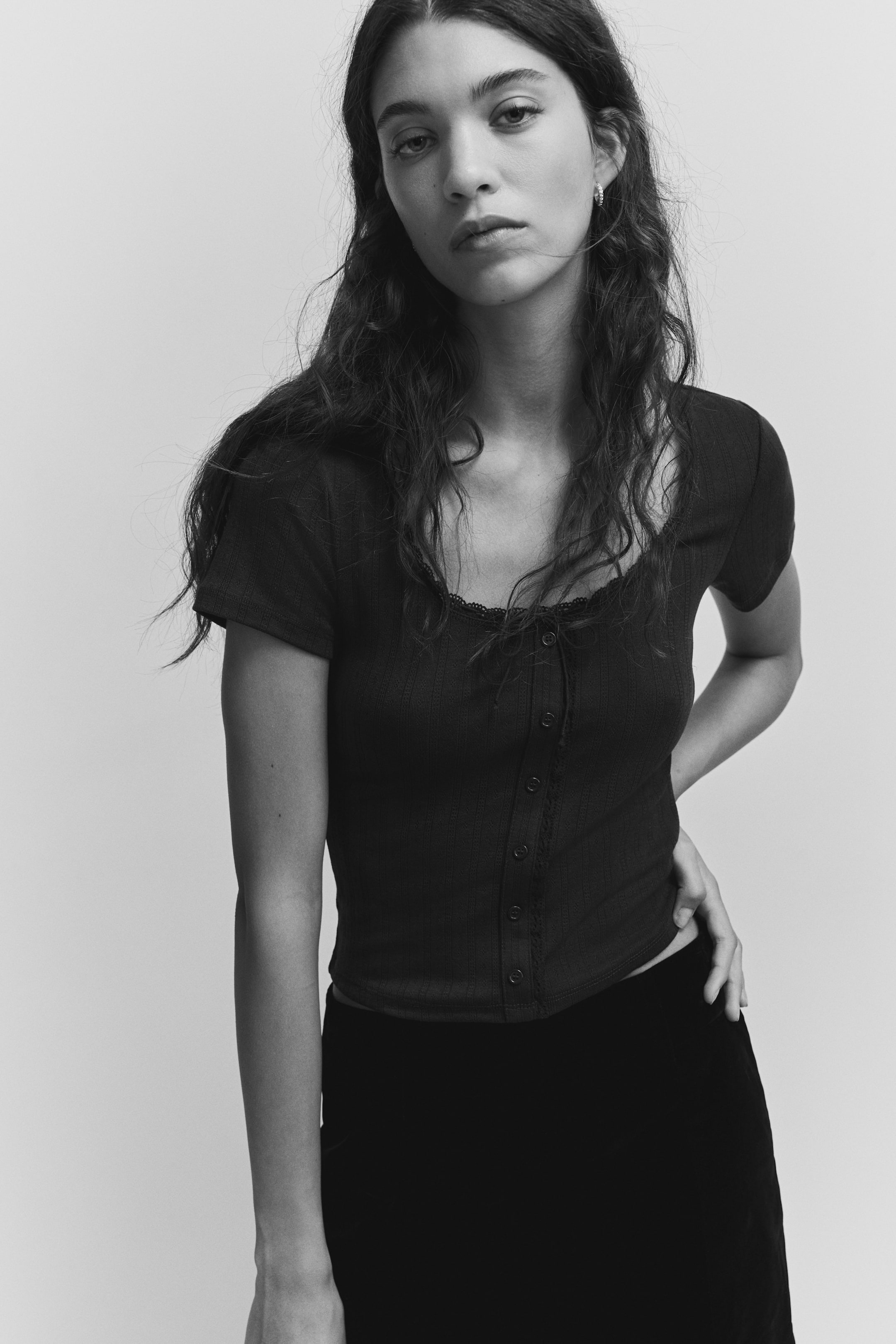 View larger image: Lace-trimmed top - Dark grey - Ladies | H&M IN 1